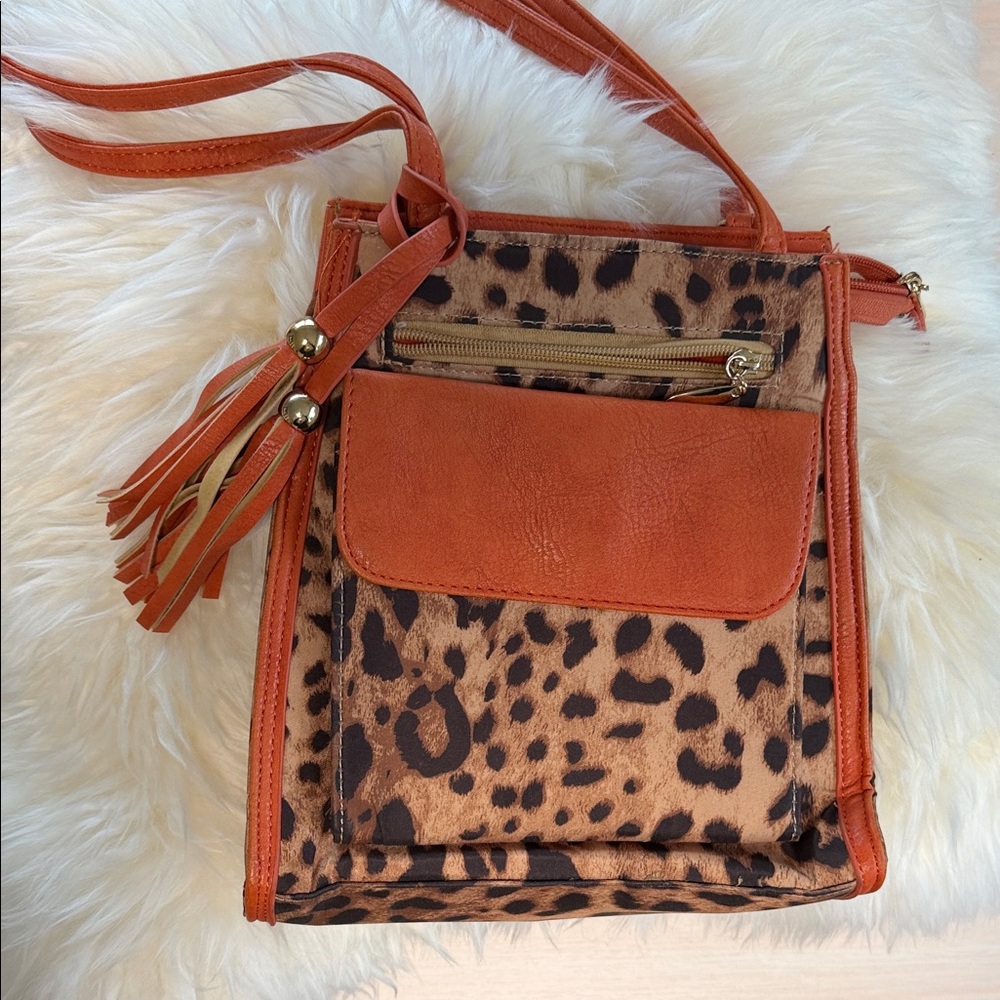Leopard Print Bag with Orange Trim